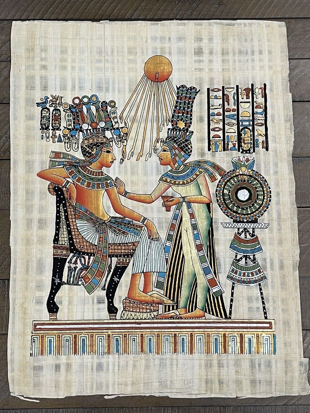 Rare Authentic Ancient Egyptian Papyrus-King Tutankhamun & his Wife Ankhesenamun